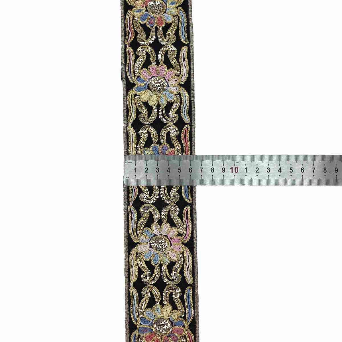 中国风复古亮片刺绣花边 金线电脑绣花条码 箱包鞋材花边织带批发