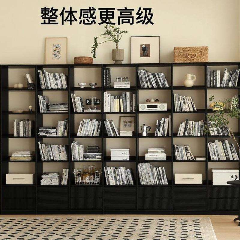 实木书架多层置物架落地开放式满墙一体储物柜组合书柜客厅展示柜