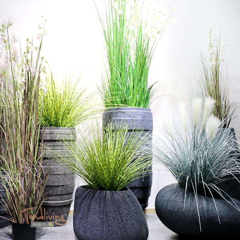 落地玻璃钢花器盆异形椭圆芦苇草田野工业风商业空间绿植装饰