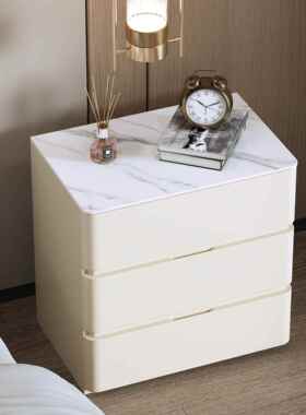 新款实木烤漆奶油风大尺寸高级床头柜加高白色床边储物柜定制斗柜