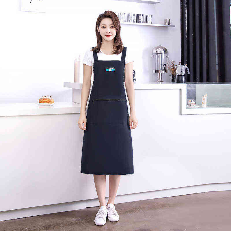 防水防油围裙纯色简约加肥厨房家用围裙拉链口袋耐脏餐饮店工作服