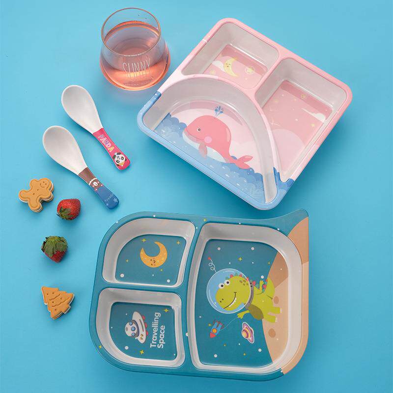 卡通竹纤维儿童餐具宝宝辅食分格餐盘家用带盖便携保鲜盒母婴礼品