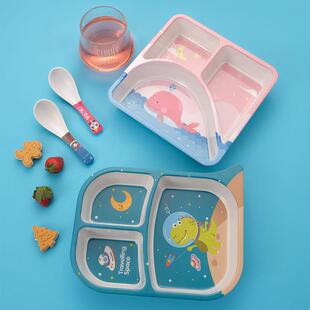 卡通竹纤维儿童餐具宝宝辅食分格餐盘家用带盖便携保鲜盒母婴礼品