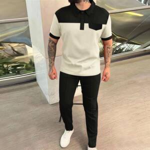 Two-Piece Set Boy's Colorblock Print Short Sleeve Tee &