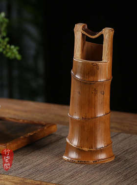 竹柒阁中式手工竹根插花花器禅意水培竹筒竹根花瓶皿花盆茶室摆