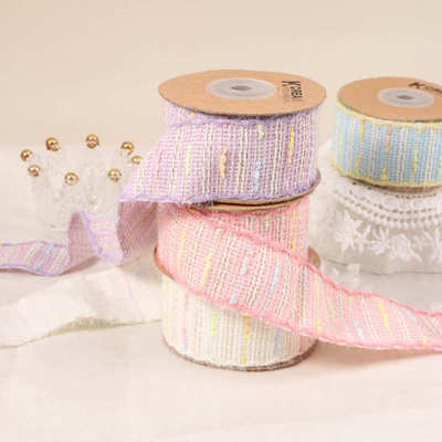 马卡龙色系金丝镶嵌针织带diy蝴蝶结手工发饰花束材料服装辅料