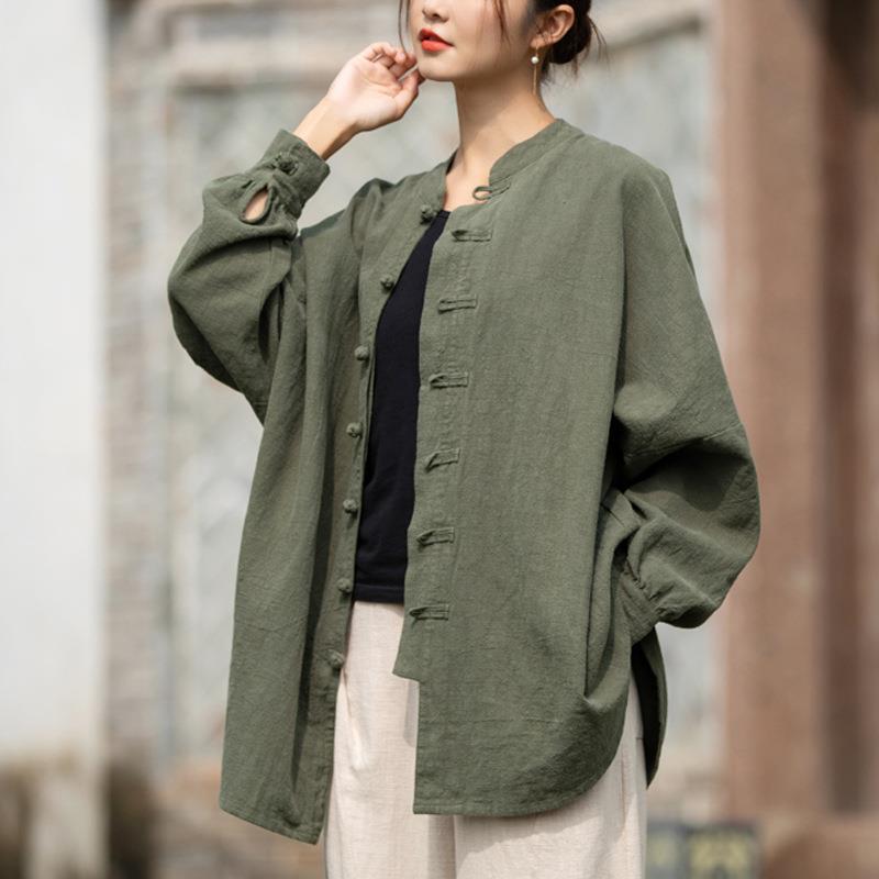 2025秋季棉麻女装宽松苎麻砂洗盘扣中式改良禅系茶服开衫女式外套