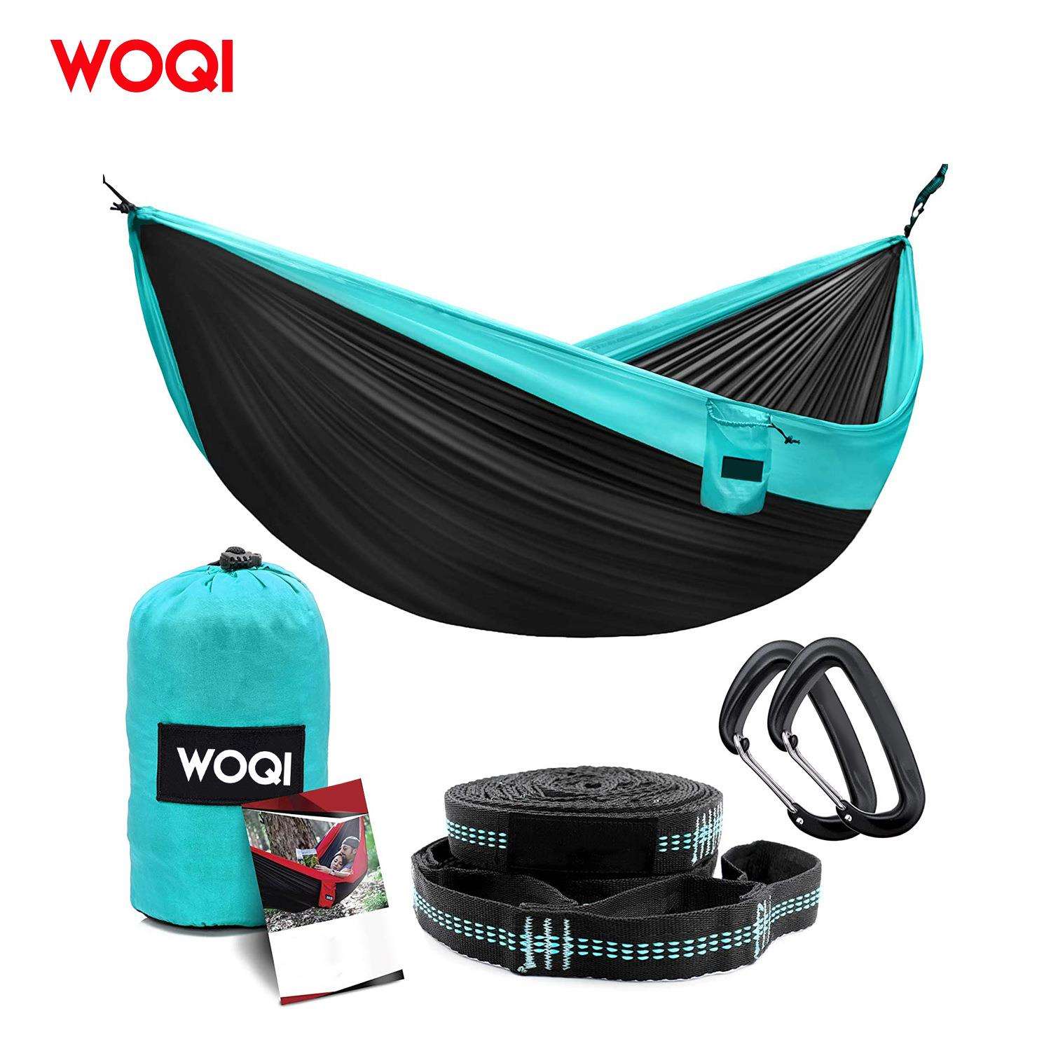 WOQI户外露营双人便携式降落伞尼龙吊床,适合远足旅行易于安装