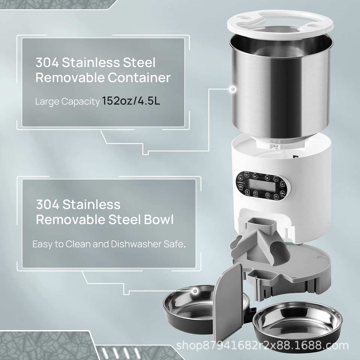 宠物自动喂食器定时定量4.5L智能喂食器可app单双不锈钢碗喂食器