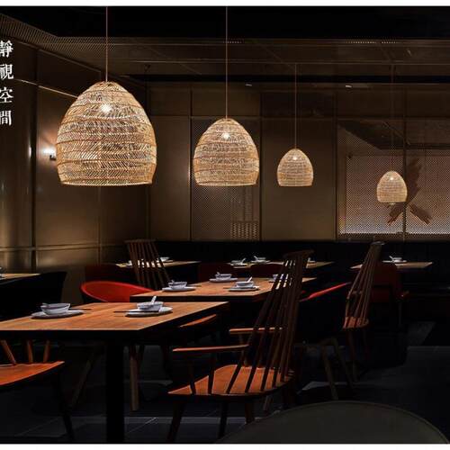 书日式吊灯餐厅吧台卧室米房园灯茶室藤编中式田910民宿榻榻藤艺