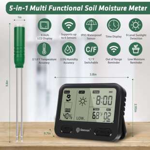 跨境专用多功能土壤温湿度计soil家用水温表湿度计5合1无线数显