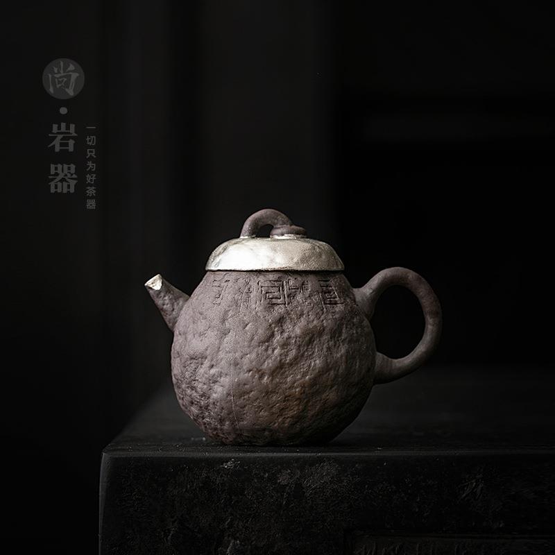 复古粗陶茶壶家用带过滤单壶创意手工鎏银禅意泡茶器日式陶壶