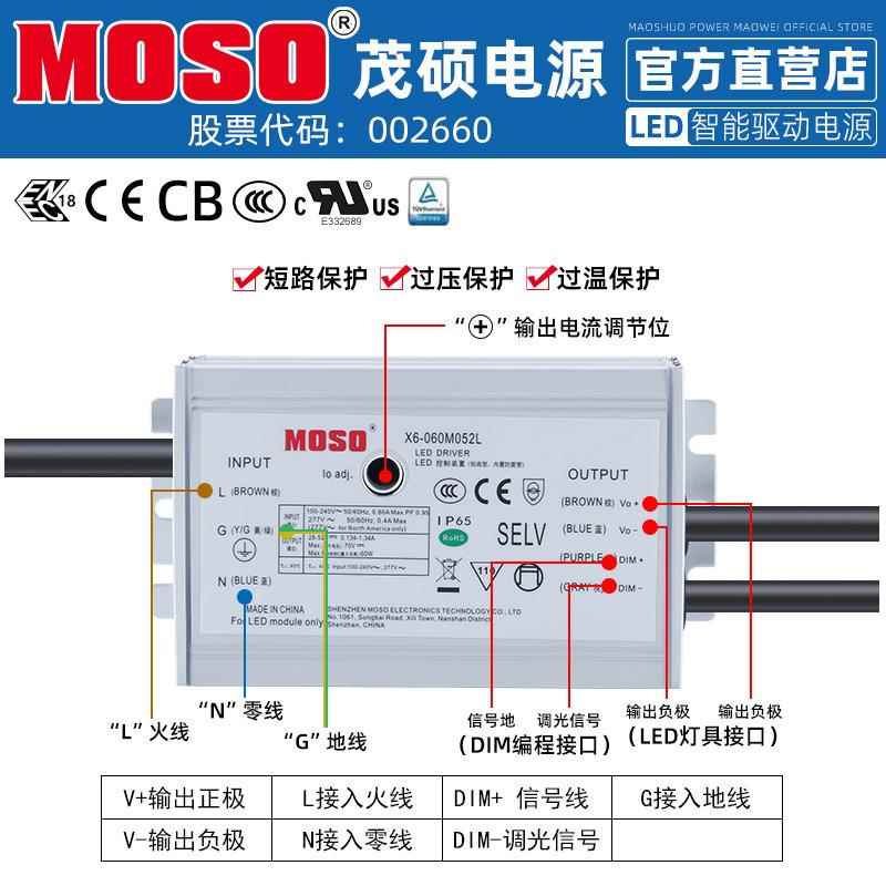 MOSO茂硕电YBM源X6-06电0M052L恒流路防水隧道关灯灯LED可调开源6