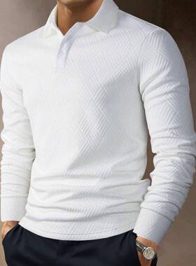 Men's Three-Piece Set Jacquard Heavyweight Long Sleeve Polo