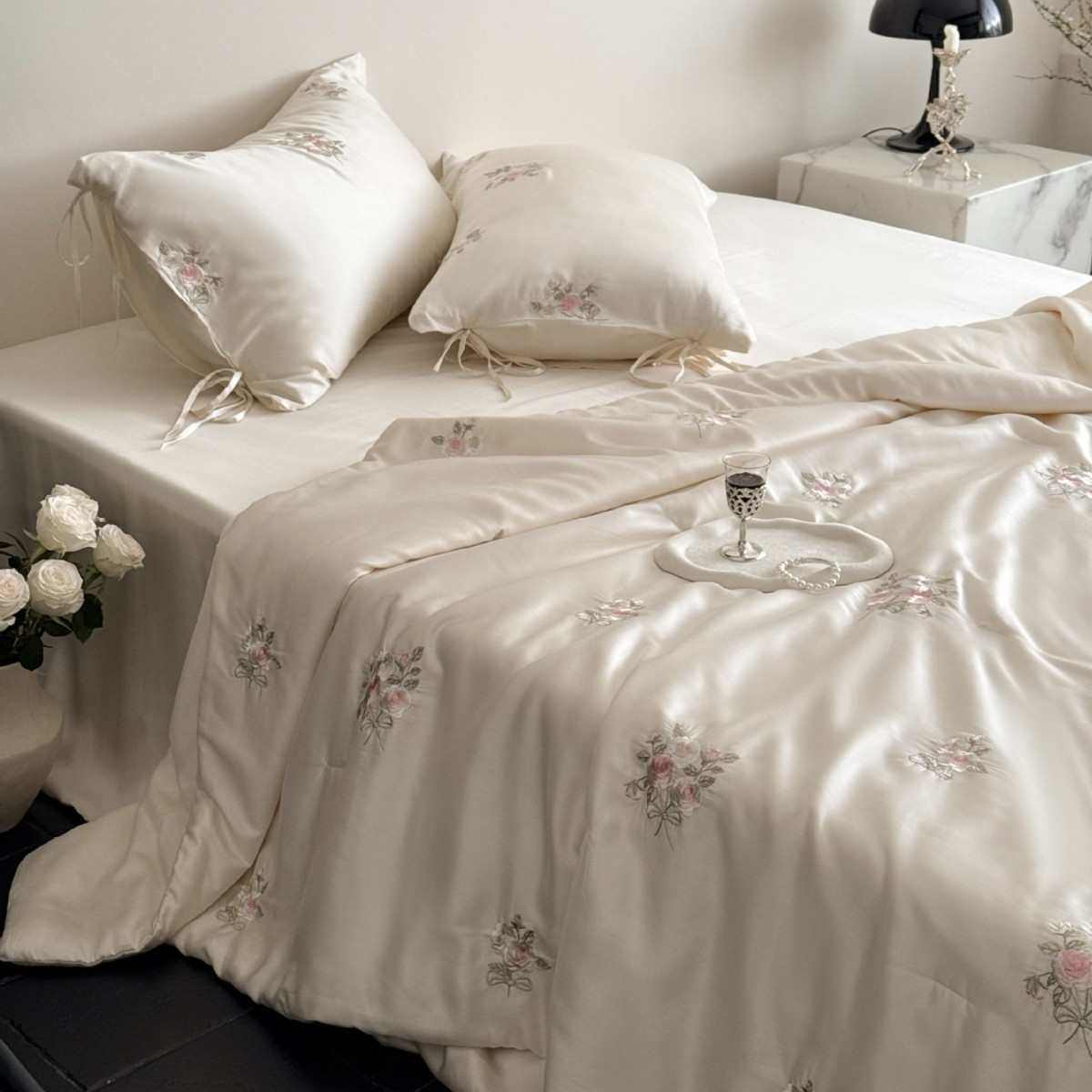 丝四水洗丝60s被薄被被子芯夏凉感玫瑰花件套兰空调天凉精刺绣冰