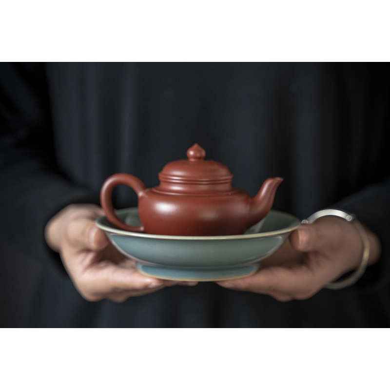 宜室茶话 古青双线青花手绘壶承日式餐盘功夫茶具茶道配件干泡盘