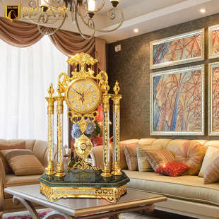 欧式创意坐钟高端客厅摇摆钟表别墅酒店会所纯铜静音机芯家用座钟