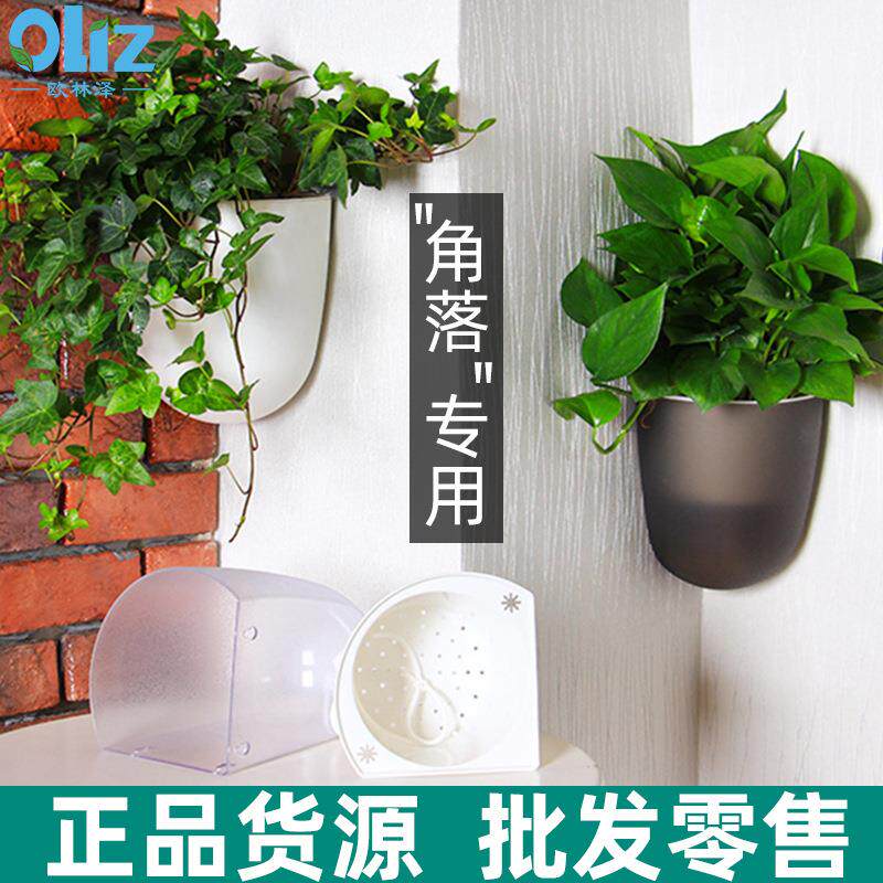现货壁挂花盆挂墙绿萝立体挂式墙角塑料储水花盆创意转角懒人花盆