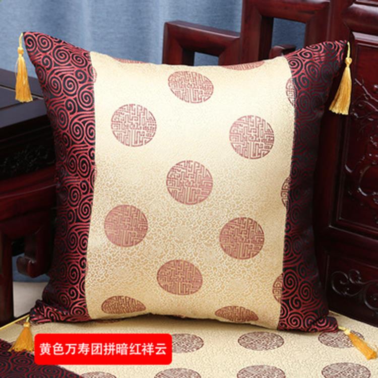 高档新中式实木红典木沙发中国古绸缎仿古靠腰垫抱枕靠枕枕办风公