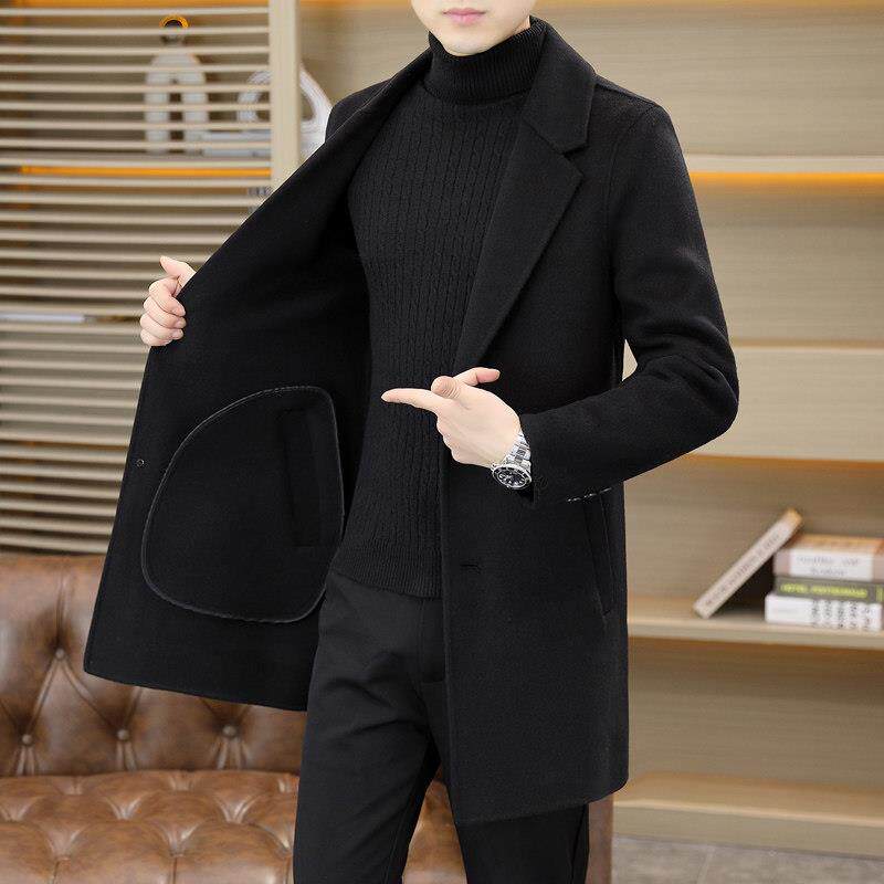 高端双面羊绒大衣男中长款冬季加厚修身帅气商务休闲羊毛呢子外套