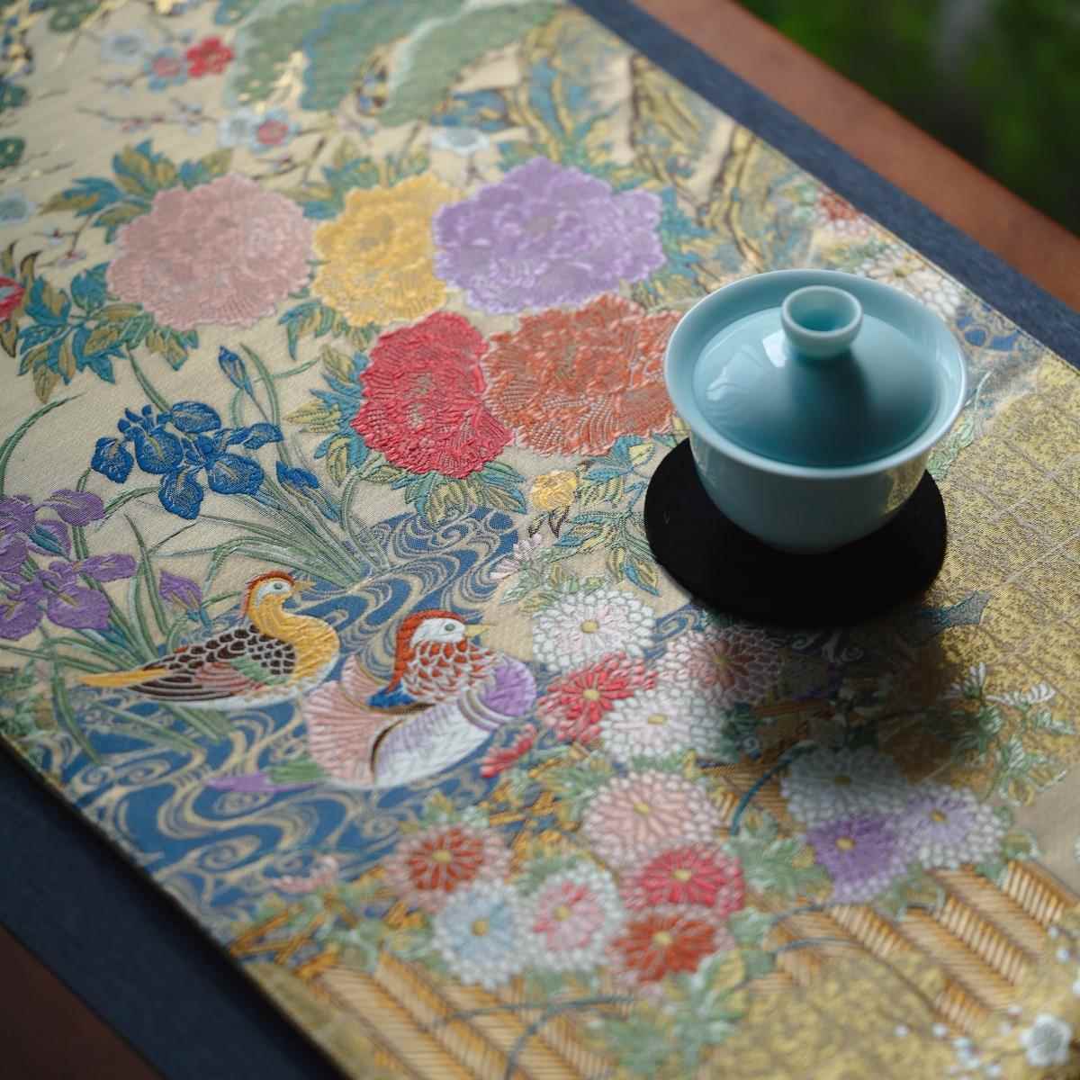 仿西阵织茶席织锦茶垫干泡茶几垫茶艺礼品精致织金茶旗正绢桌旗