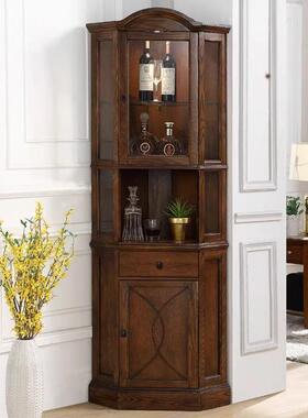 式实木角柜美墙角柜复古三架形SNG客厅角转角柜边角置物靠墙酒柜