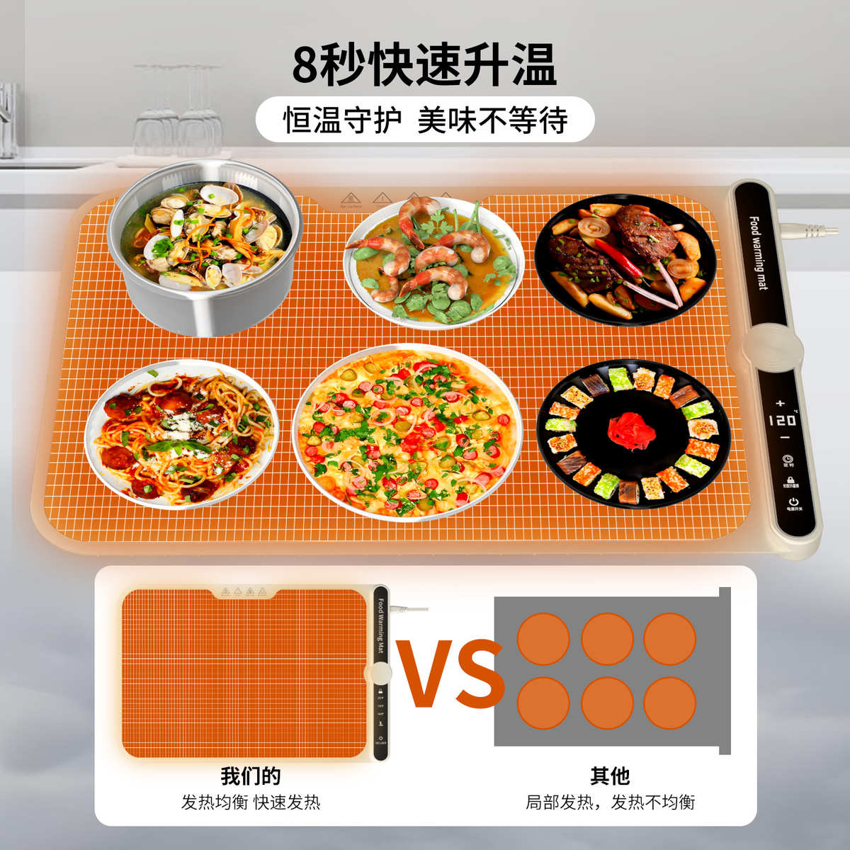 爆款电商新款可卷暖菜板保温板电加热恒温餐桌升级设计版