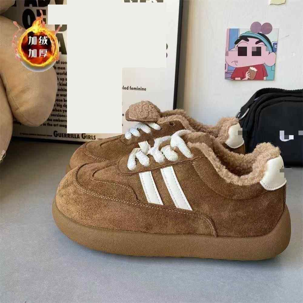 爆款加绒厚底大头面包鞋女2025秋冬新款保暖百搭德训板鞋休闲棉鞋