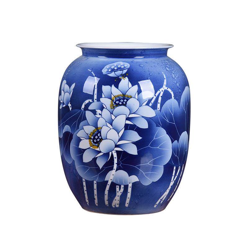 景德镇陶瓷器花瓶客厅插花中式名家手绘青花瓷荷花家居博古架摆件