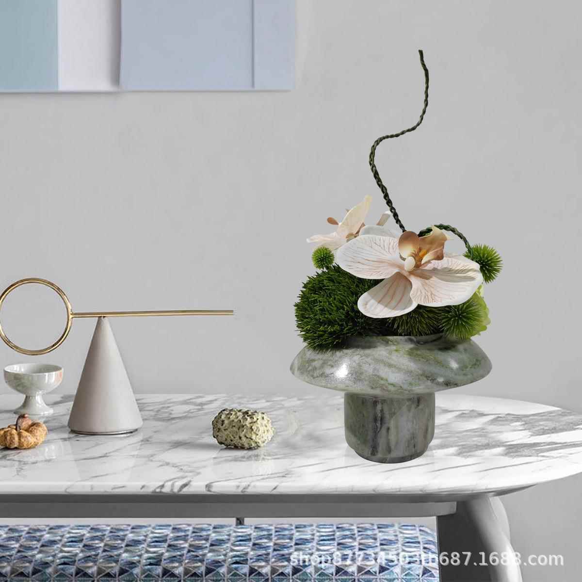 轻奢大处理石永生售苔MQO藓绿套植组合装酒店楼洽谈桌面仿真花艺