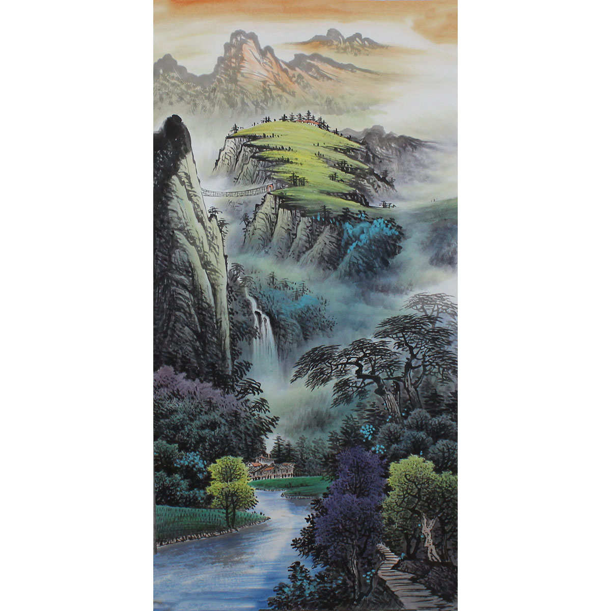 四尺仿曾刚构图纯手绘山水风水画宣纸风景客厅书房玄关装饰画挂画