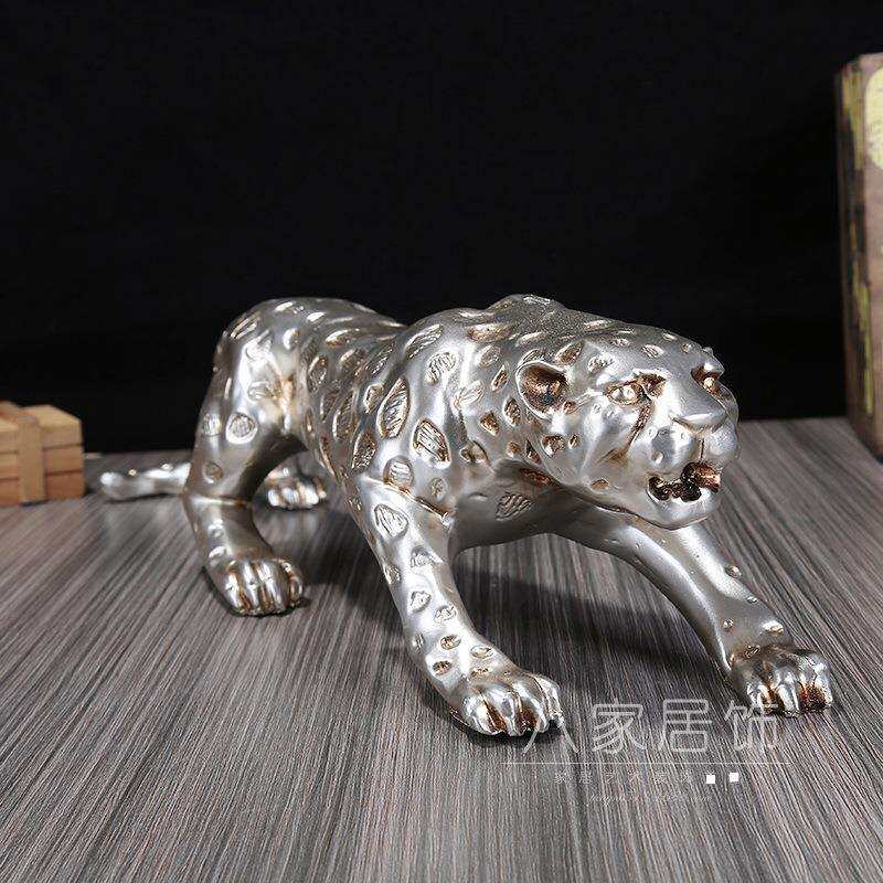 欧式复古古银色金钱豹摆件 雕塑树脂工艺品桌面装饰品 外贸热卖款