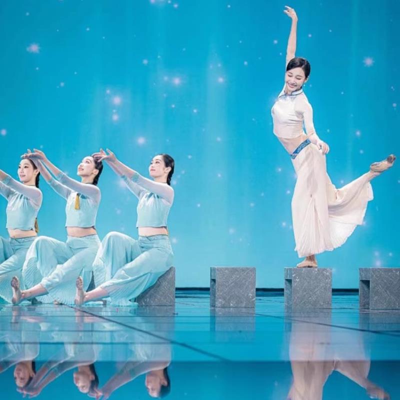 高档春晚会二步桥表演服悠装步古典二桥奶节奶桥舞蹈服装水清悠女