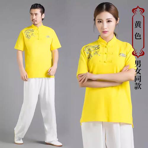 高档追风英演雄袖太极服短袖棉t恤衫夏季女男半极拳武太术表练功