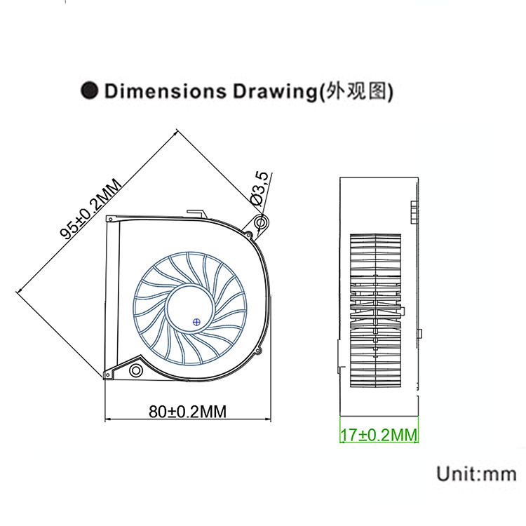 新款8017离心鼓风机笔记本迷你电脑服务器散热空气净化器直流风扇