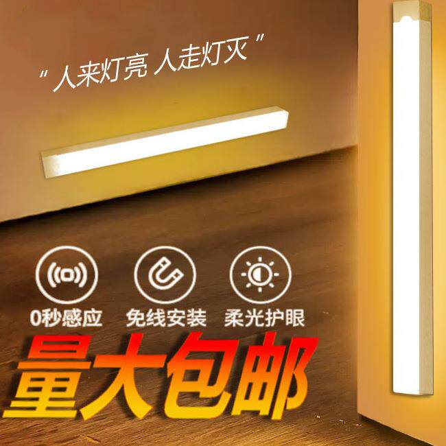 LED人体感应灯磁吸充电酒柜衣橱灯学生宿舍小夜灯跨境长条灯