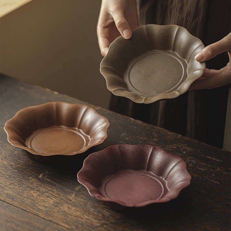 台紫壶果盘多用风日式蛮承砂土干花型茶点诧茶道己配件泡寂盘花边