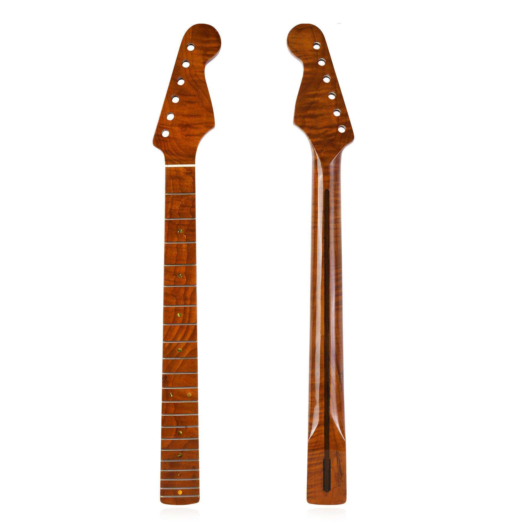 [ST微黄亮光]21品虎纹烤枫木吉他琴柄琴颈for ST Strat-牛骨上枕