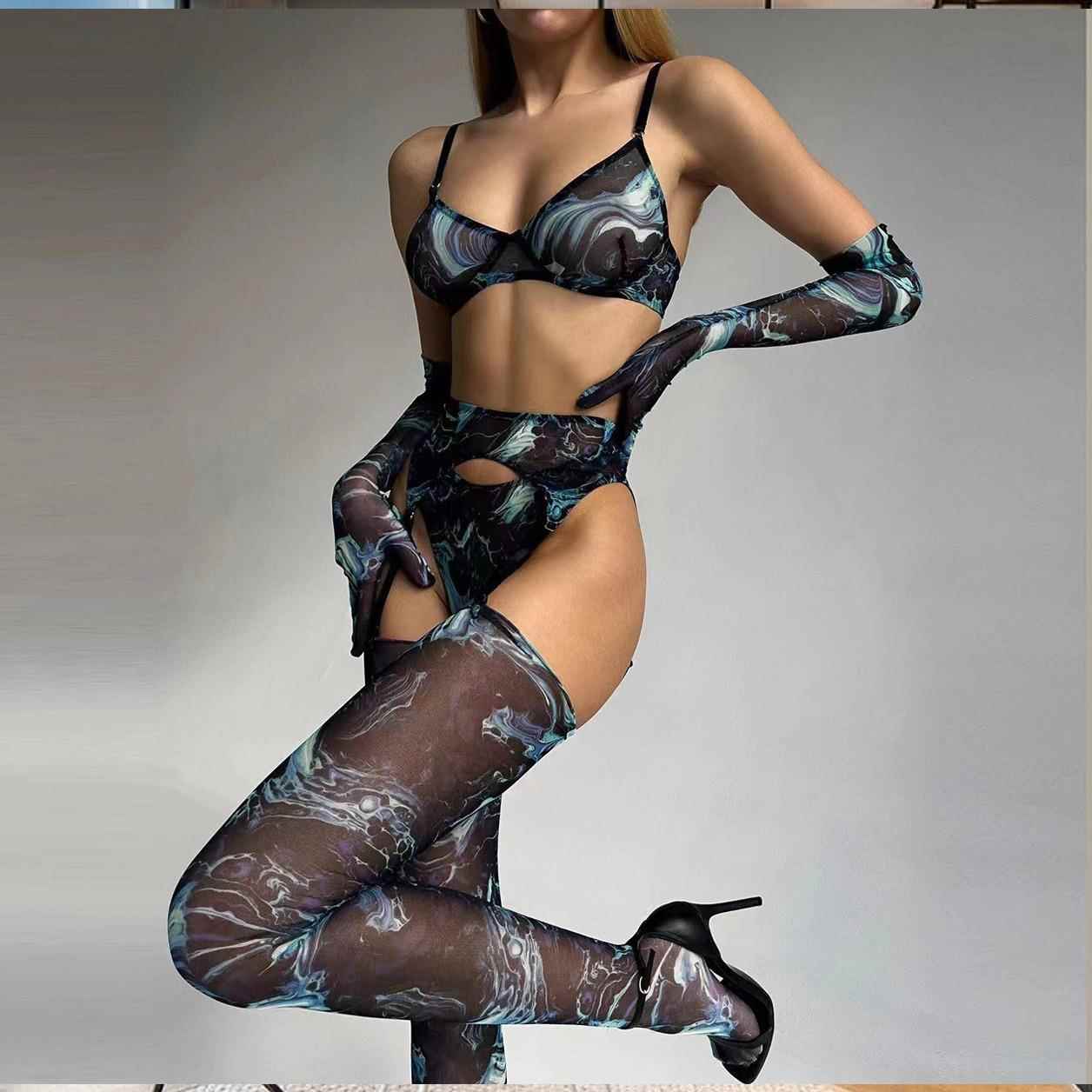 suit small gathered sexy five-piece chest women Tie-dyed