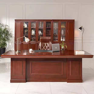 油漆办公老板桌贴实木皮老板桌大班台总裁经理主管办公桌桌椅组合