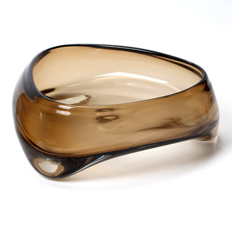 简约现代蓝色茶色透明玻璃水果盘摆件 餐桌样板间收纳托盘水果盘