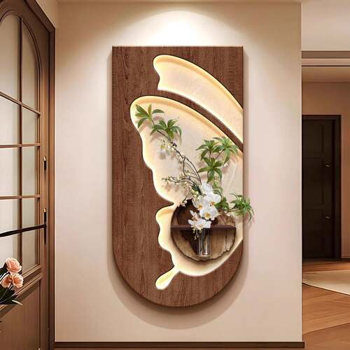 水培绿植中古风玄关装饰画入户正对门走廊过道挂画立体造型墙壁画