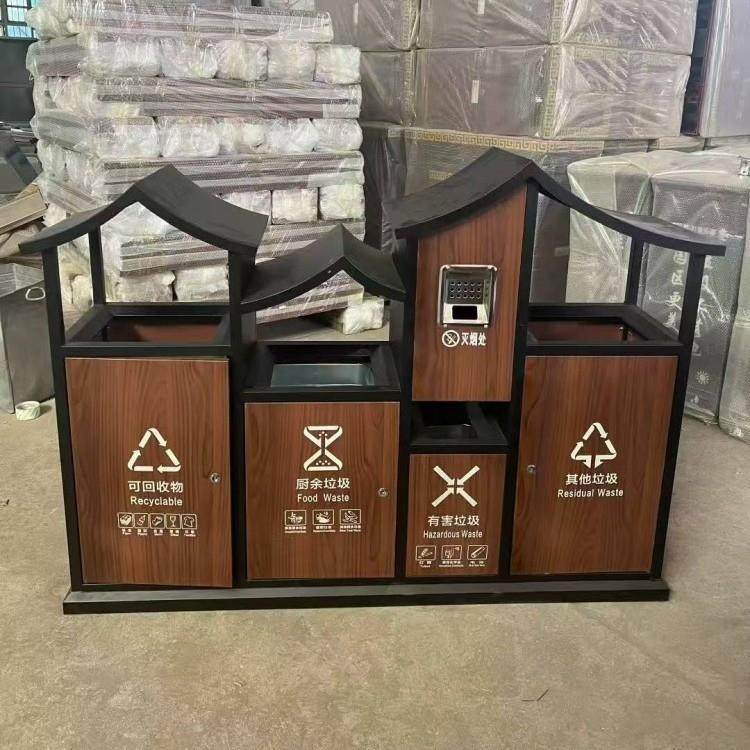 户外垃圾桶公园景区铁艺四分类垃圾箱小区街道环卫仿古果皮箱厂家
