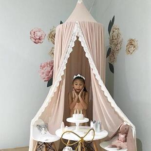 INS新儿童房夏季雪纺花边床帐圆顶床幔帐篷蚊帐四色