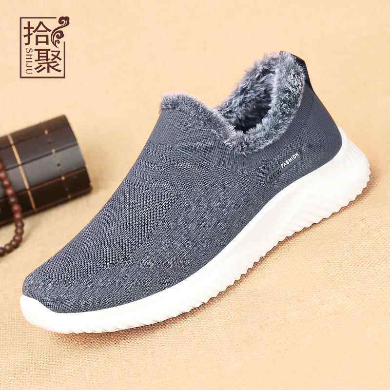 正品拾聚204新绒款冬2季男闲鞋老北京布鞋一脚蹬休运动加保暖棉鞋