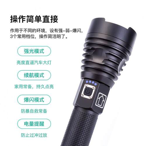 亚马逊铝合金强光P90手电筒 便携电显手持照明工作灯户外野营装备
