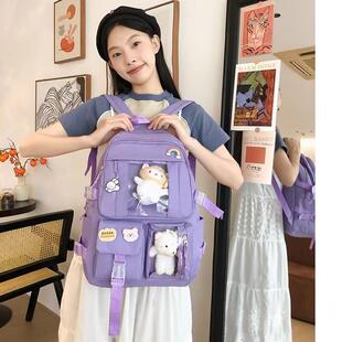 适合旅游的小背包女士2026新款中高学生书包韩版时尚潮流少女休闲背包原宿风卡通日系纯色双肩包