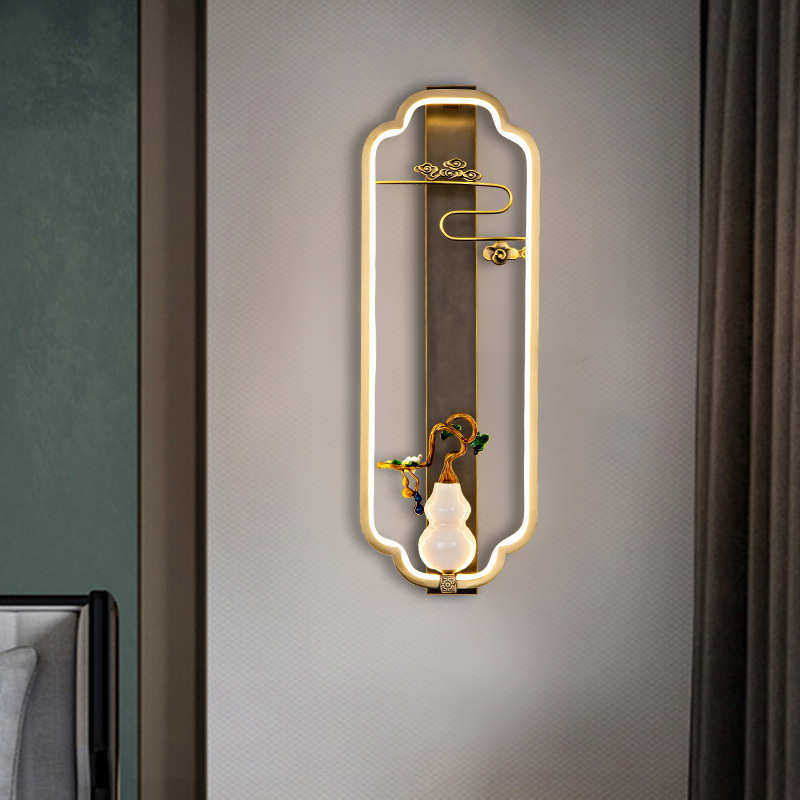 全铜新中式壁灯客厅背景墙灯现代中国风别墅过道走廊卧室床头灯具