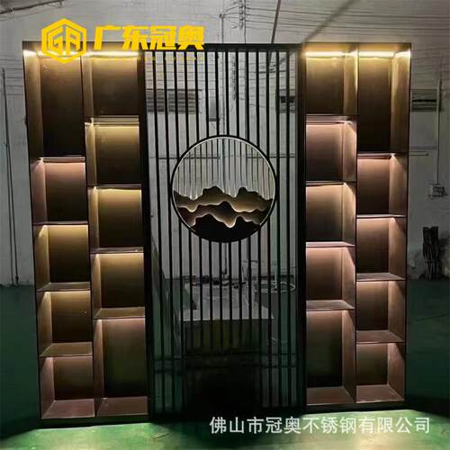 304不锈钢置物隔板酒柜金属客厅镂空隔断柜装饰带灯开放柜百宝阁