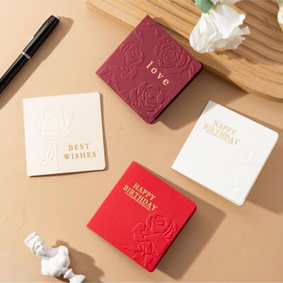 玫瑰对折节日祝福贺卡 简约折页感谢卡片 外贸跨境厂家